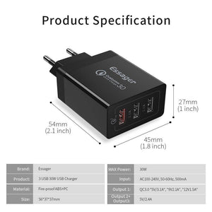 Quick Charge 3.0 3 USB Charger 30W QC 3.0 Fast Charging USB Wall Charger For iPhone Samsung Xiaomi Mobile Phone Charger - Planet Gates