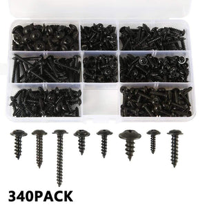215/340pcs Pan Head Tapping Screw Cross Head M3/M4/M3.5/M4.8 Self Tapping Screw Set Assortment Kit Black Furniture Carbon Steel