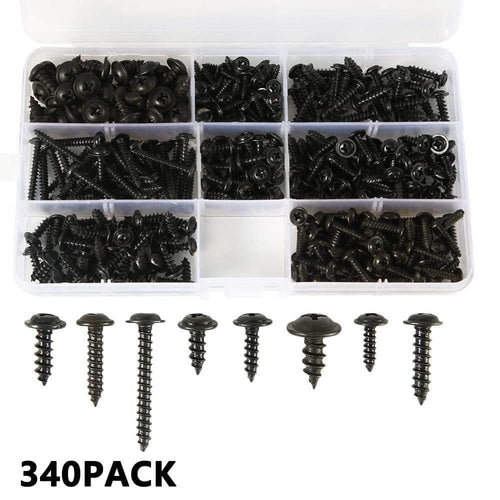 215/340pcs Pan Head Tapping Screw Cross Head M3/M4/M3.5/M4.8 Self Tapping Screw Set Assortment Kit Black Furniture Carbon Steel