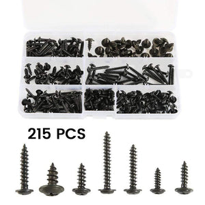 215/340pcs Pan Head Tapping Screw Cross Head M3/M4/M3.5/M4.8 Self Tapping Screw Set Assortment Kit Black Furniture Carbon Steel
