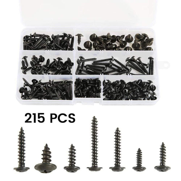 215/340pcs Pan Head Tapping Screw Cross Head M3/M4/M3.5/M4.8 Self Tapping Screw Set Assortment Kit Black Furniture Carbon Steel