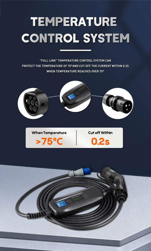 Planet Gates Type2 EV Charger Level 16/24/32A Portable Electric Vehicle  CEE Plug 220V-240V  EVSE Car Charging Cable IEC 62196-2 6M