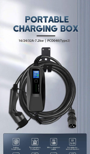 Planet Gates Type2 EV Charger Level 16/24/32A Portable Electric Vehicle  CEE Plug 220V-240V  EVSE Car Charging Cable IEC 62196-2 6M