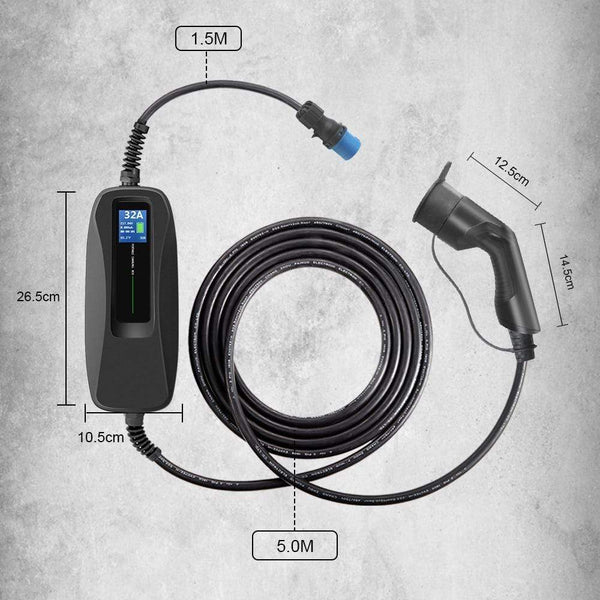Planet Gates Type2 EV Charger Level 16/24/32A Portable Electric Vehicle  CEE Plug 220V-240V  EVSE Car Charging Cable IEC 62196-2 6M