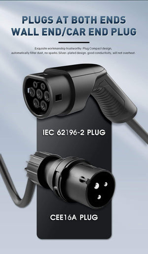 Planet Gates Type2 EV Charger Level 16/24/32A Portable Electric Vehicle  CEE Plug 220V-240V  EVSE Car Charging Cable IEC 62196-2 6M