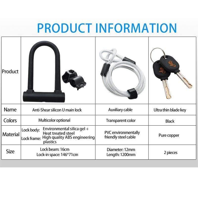 Planet Gates U Lock Black Bicycle U Lock Anti-theft MTB Road Mountain Bike Lock Bicycle Accessories U-Locks Cycling Steel Security Bike Locks