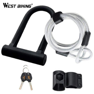 Planet Gates U lock Black Safety Bike U Lock Steel MTB Road Bike Bicycle Cable Lock Anti-theft Heavy Duty Lock Set Cycling U-lock with Cable