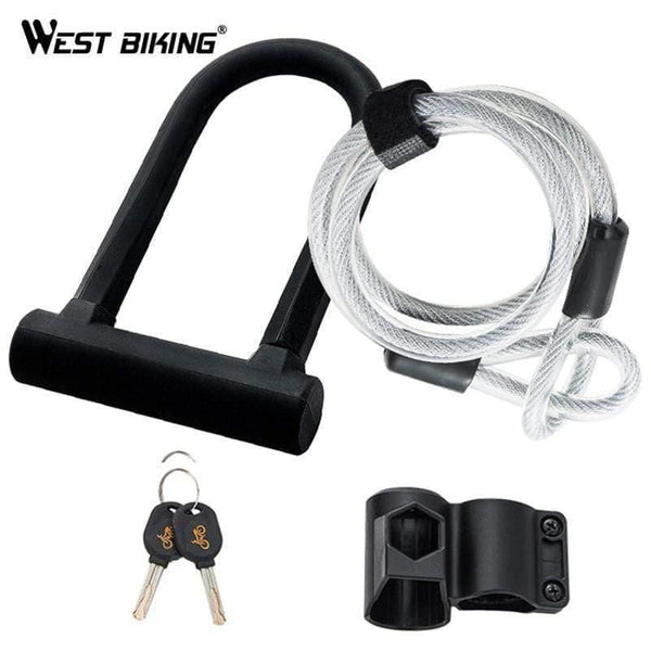 Planet Gates U lock Black Safety Bike U Lock Steel MTB Road Bike Bicycle Cable Lock Anti-theft Heavy Duty Lock Set Cycling U-lock with Cable