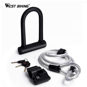 Planet Gates U lock Black Safety Bike U Lock Steel MTB Road Bike Bicycle Cable Lock Anti-theft Heavy Duty Lock Set Cycling U-lock with Cable