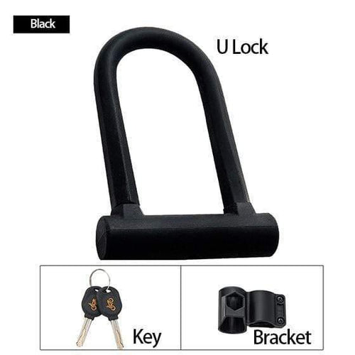 Planet Gates U lock Black Safety Bike U Lock Steel MTB Road Bike Bicycle Cable Lock Anti-theft Heavy Duty Lock Set Cycling U-lock with Cable