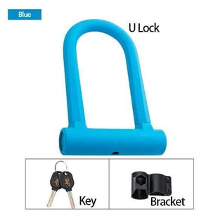 Planet Gates U lock blue Safety Bike U Lock Steel MTB Road Bike Bicycle Cable Lock Anti-theft Heavy Duty Lock Set Cycling U-lock with Cable