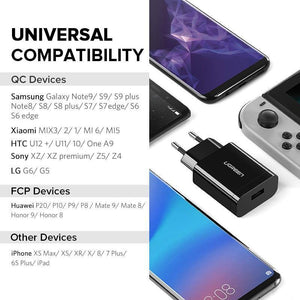 Planet Gates Ugreen  18W USB Charger Quick Charge 3.0 Mobile Phone Charger for iPhone Fast QC 3.0 PD Charger for Huawei Samsung Galaxy S9+