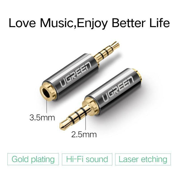 Planet Gates Ugreen 2.5mm Male to 3.5mm Female Stereo Full Metal Earphone Audio Headphone Adapter Connector Converter For iPhone Mobile Phone