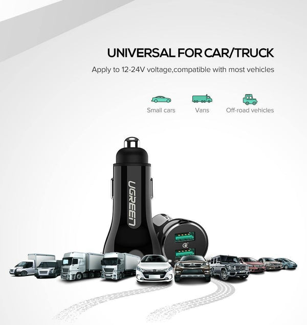 Planet Gates Ugreen 36W Dual USB Quick Charge QC 3.0 Car Charger for iPhone Samsung Huawei Fast Charge Mobile Phone Quick Charger Car-Charger