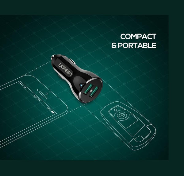 Planet Gates Ugreen 36W Dual USB Quick Charge QC 3.0 Car Charger for iPhone Samsung Huawei Fast Charge Mobile Phone Quick Charger Car-Charger