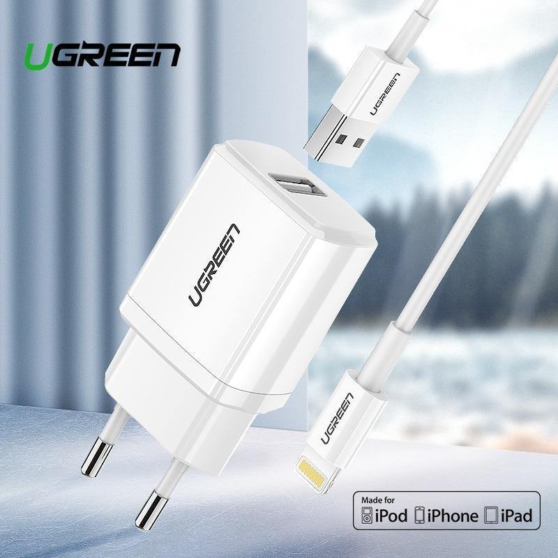 Planet Gates Ugreen 5V2.1A USB Charger MFi USB Cable for iPhone Xs Max XR Mobile Phone Charger for iPhone X 8 7 Wall Phone Charger for ipad