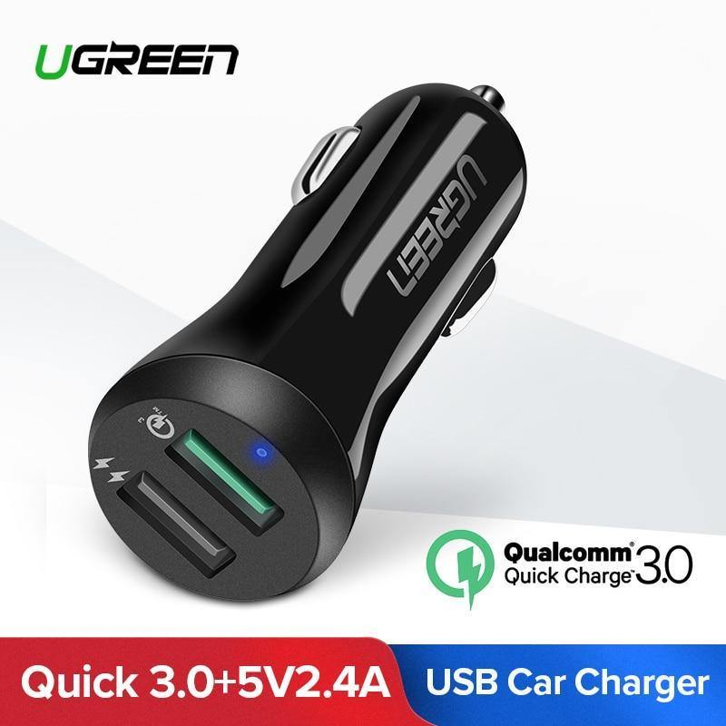 Planet Gates Ugreen Car USB Charger Quick Charge 3.0 Mobile Phone Charger Dual USB Fast QC 3.0 Car Charger for Samsung Xiaomi Tablet Charger