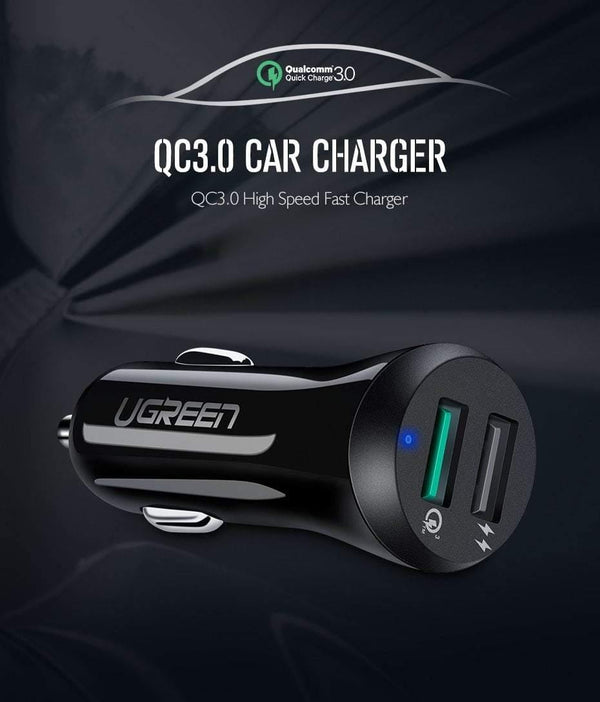 Planet Gates Ugreen Car USB Charger Quick Charge 3.0 Mobile Phone Charger Dual USB Fast QC 3.0 Car Charger for Samsung Xiaomi Tablet Charger