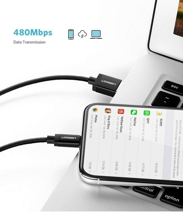 Planet Gates Ugreen MFi USB Cable for iPhone Xs Max 7 Plus 2.4A Fast Charging Lightning Cable for iPhone 6 USB Data Cable Phone Charger Cable