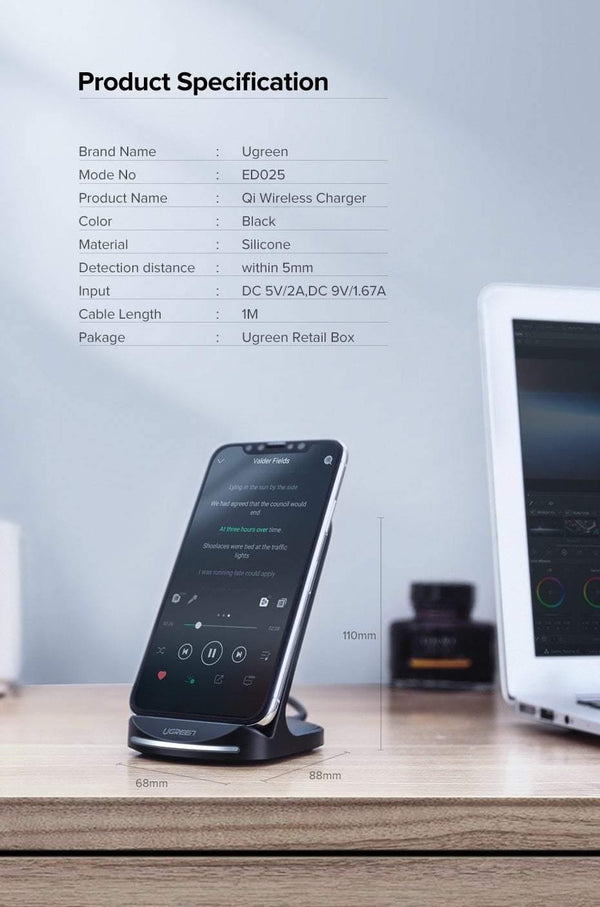 Planet Gates Ugreen Qi Wireless Charger for iPhone X XS XR 8 Samsung S9 S8 10W Fast Wireless Charging Dock Station for Xiaomi Phone Charger