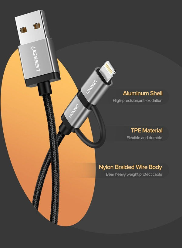 Planet Gates Ugreen USB C Cable For iPhone Xs Max 8 7 Charging Charger 3 in 1 USB Type C Cable For Samsung S9 + Micro USB Mobile Phone Cables