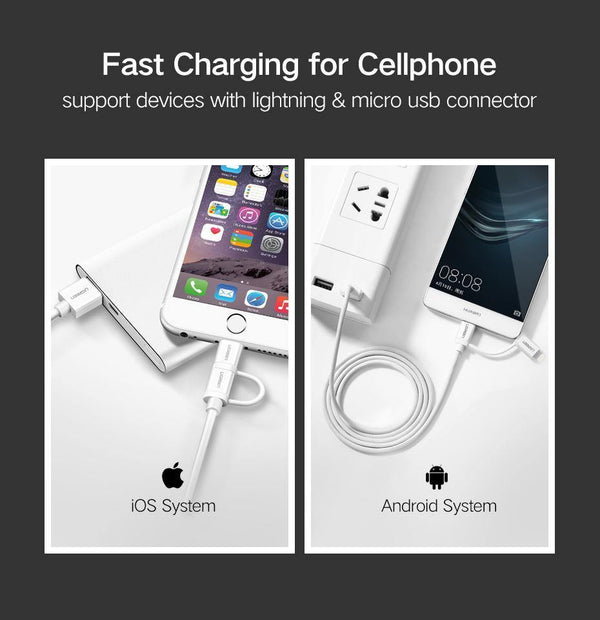 Planet Gates Ugreen USB Cable For iPhone XS X 8 7 6 Charging Charger 2 in 1 Micro USB Cable For Android USB Type c Type-c Mobile Phone Cables