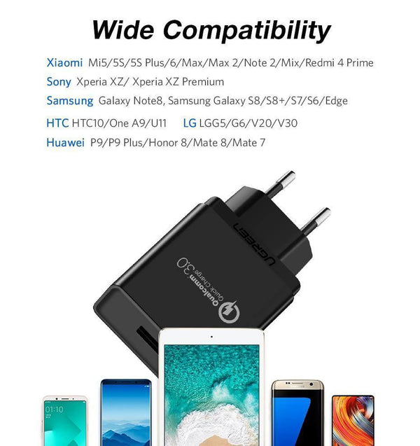 Planet Gates Ugreen USB Charger 18W Quick Charge 3.0 Mobile Phone Charger for iPhone Fast QC 3.0 Charger for Huawei Samsung Galaxy S9+ S8+