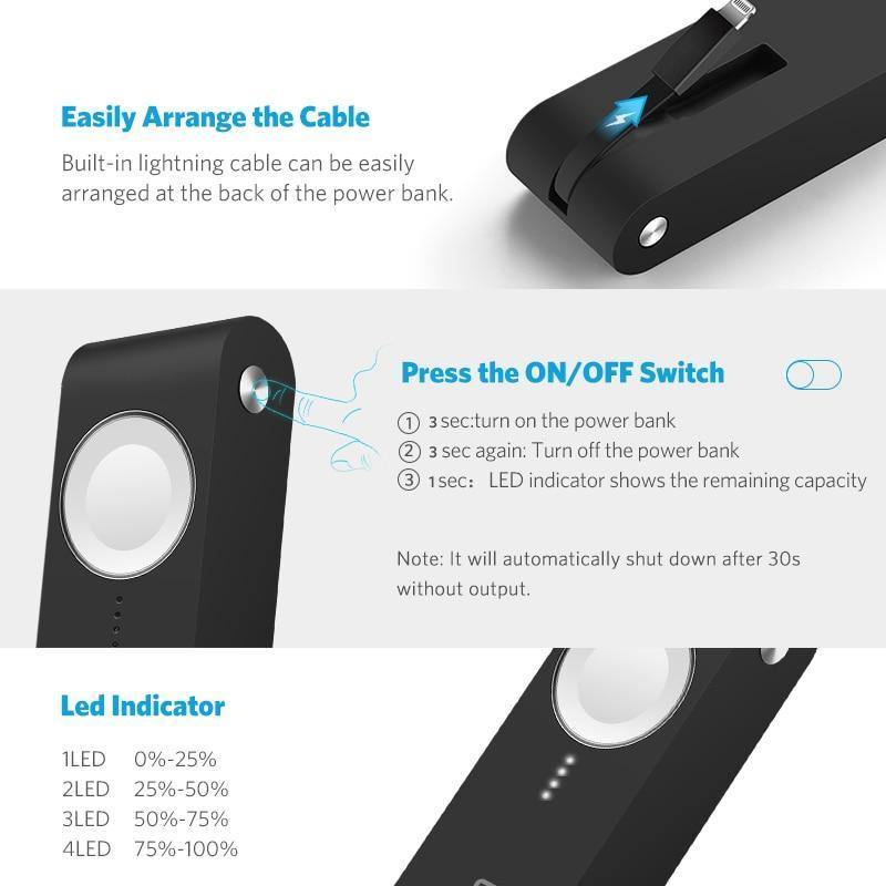 Planet Gates 2200mAh Black Ugreen Wireless Charger Power Bank 4400mAh for Apple Watch 4/3/2 iPhone X 8 External Battery Charger for Mobile Phones Poverbank