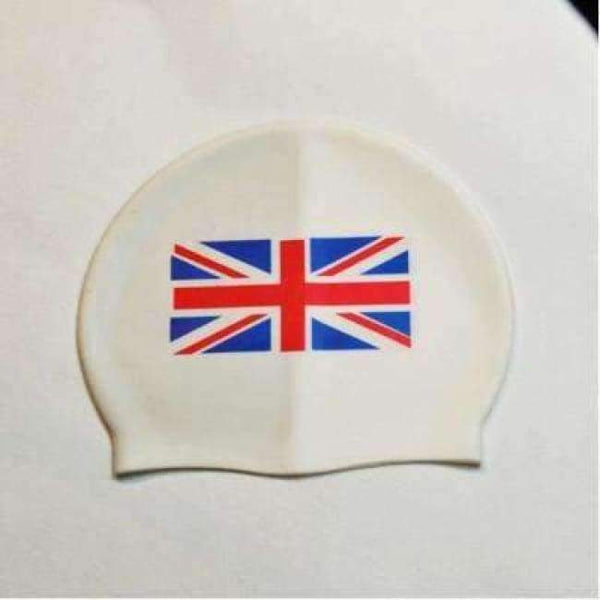 Planet Gates UK Whtie / One Size Flag Swimming Cap Silicone Waterproof UK AU CN Swim Caps Men & Women Swimming Hat Fit Head 50-60cm