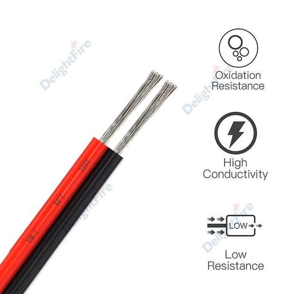 Planet Gates UL2468 2 Pin Electrical Wires 28/26/24/22/20/18 AWG Red Black Flat Ribbon Cable Speaker Wire For LED Car Audio 12V JST Connector
