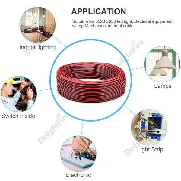 Planet Gates UL2468 2 Pin Electrical Wires 28/26/24/22/20/18 AWG Red Black Flat Ribbon Cable Speaker Wire For LED Car Audio 12V JST Connector