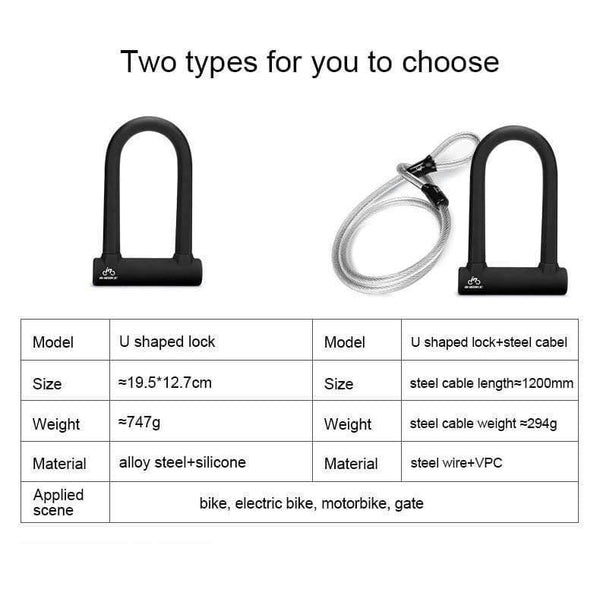 Planet Gates Ulock Bike U Lock Anti-theft MTB Road Bike Bicycle Lock Cycling Accessories Heavy Duty Steel Security Bike Cable U-Locks Set