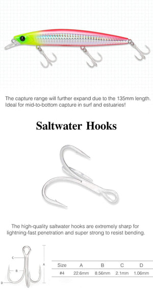 Planet Gates Ultra Long Casting 135S Saltwater Sinking Minnow BAYONET 135mm 26.4g Tungaten Weight Fishing Lure Seabass Hard Bait