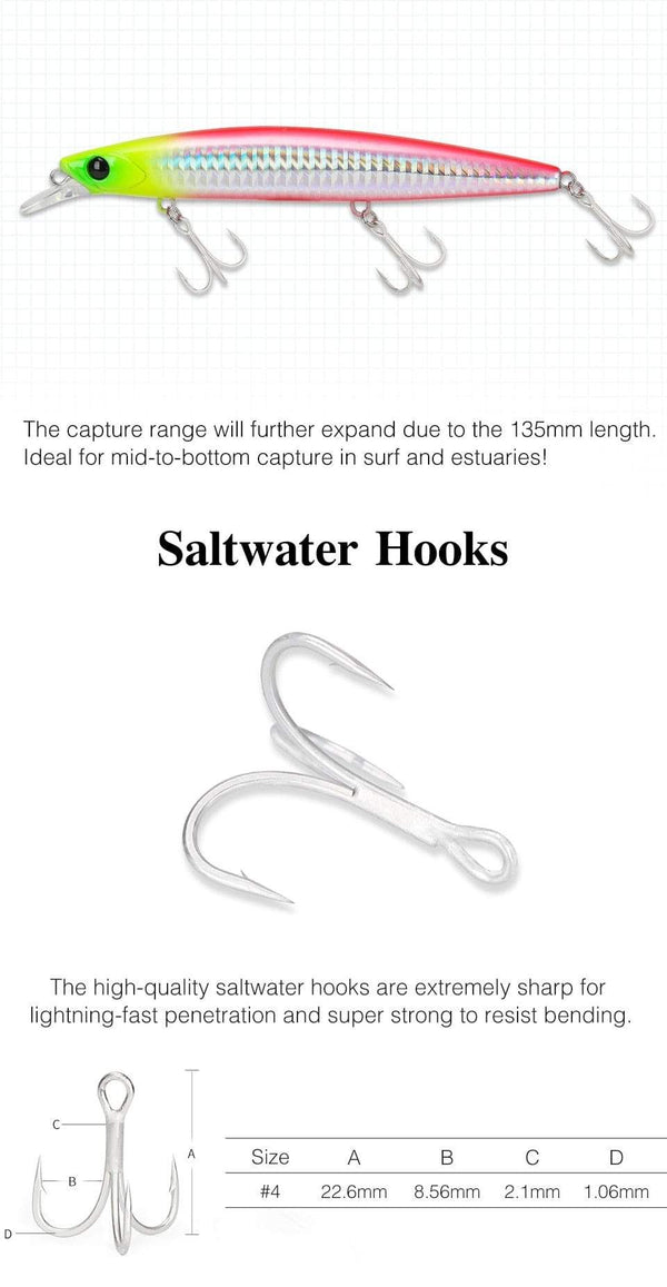 Planet Gates Ultra Long Casting 135S Saltwater Sinking Minnow BAYONET 135mm 26.4g Tungaten Weight Fishing Lure Seabass Hard Bait