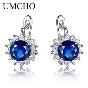 Planet Gates UMCHO Created Blue Nano Sapphire Unique Clip On Earrings 925 Sterling Silver Earrings For Women Elegant Statement Fine Jewelry