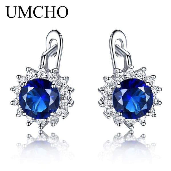 Planet Gates UMCHO Created Blue Nano Sapphire Unique Clip On Earrings 925 Sterling Silver Earrings For Women Elegant Statement Fine Jewelry