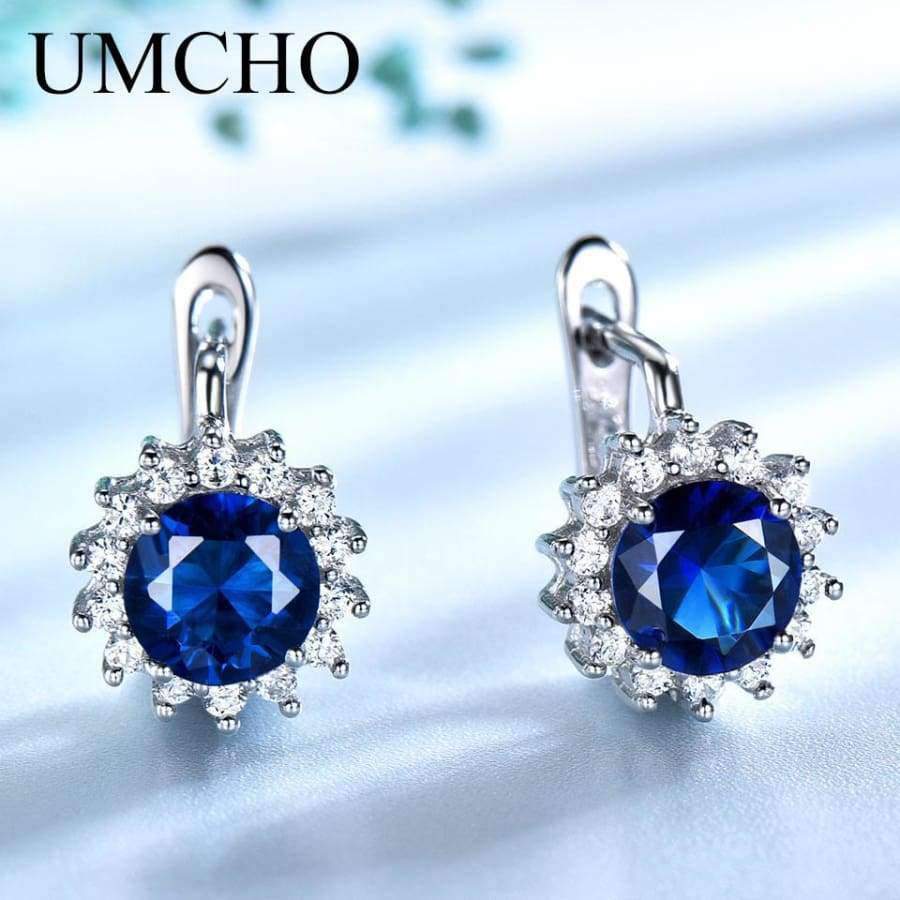 Planet Gates UMCHO Created Blue Nano Sapphire Unique Clip On Earrings 925 Sterling Silver Earrings For Women Elegant Statement Fine Jewelry