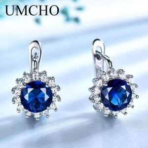 Planet Gates UMCHO Created Blue Nano Sapphire Unique Clip On Earrings 925 Sterling Silver Earrings For Women Elegant Statement Fine Jewelry