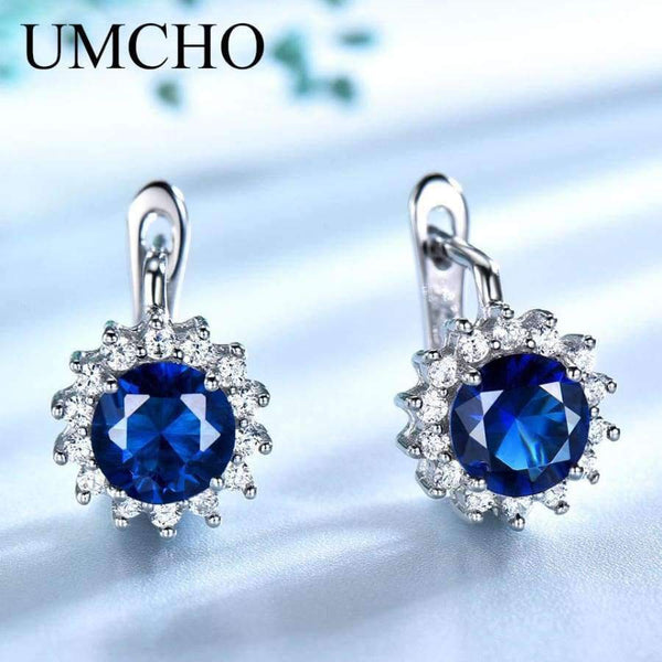 Planet Gates UMCHO Created Blue Nano Sapphire Unique Clip On Earrings 925 Sterling Silver Earrings For Women Elegant Statement Fine Jewelry