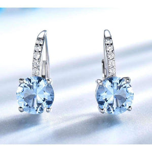 Planet Gates UMCHO Real 925 Sterling Silver Clip Earrings For Women Gemstone Sky Blue Topaz Female Earrings Round Wedding Gift Fine Jewelry