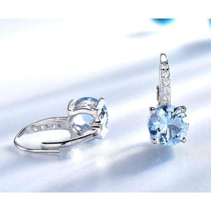 Planet Gates UMCHO Real 925 Sterling Silver Clip Earrings For Women Gemstone Sky Blue Topaz Female Earrings Round Wedding Gift Fine Jewelry
