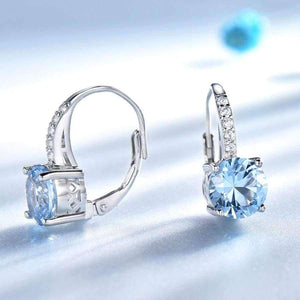Planet Gates UMCHO Real 925 Sterling Silver Clip Earrings For Women Gemstone Sky Blue Topaz Female Earrings Round Wedding Gift Fine Jewelry