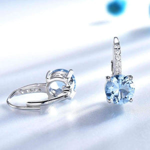 Planet Gates UMCHO Real 925 Sterling Silver Clip Earrings For Women Gemstone Sky Blue Topaz Female Earrings Round Wedding Gift Fine Jewelry