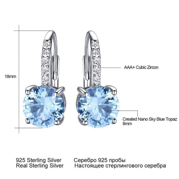 Planet Gates UMCHO Solid Silver 925 Jewelry Round Created Nano Sky Blue Topaz Clip Earrings For Women Birthday Gifts Charms Fine Jewelry