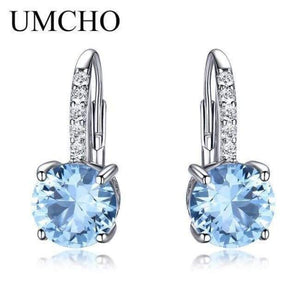 Planet Gates UMCHO Solid Silver 925 Jewelry Round Created Nano Sky Blue Topaz Clip Earrings For Women Birthday Gifts Charms Fine Jewelry