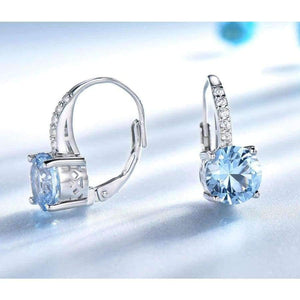 Planet Gates UMCHO Solid Silver 925 Jewelry Round Created Nano Sky Blue Topaz Clip Earrings For Women Birthday Gifts Charms Fine Jewelry