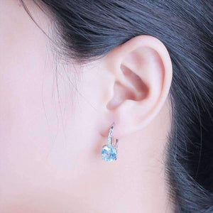 Planet Gates UMCHO Solid Silver 925 Jewelry Round Created Nano Sky Blue Topaz Clip Earrings For Women Birthday Gifts Charms Fine Jewelry