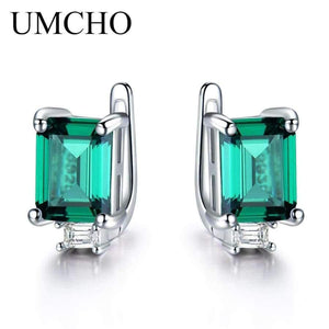 Planet Gates UMCHO Solid Sterling Silver Clip Earrings For Women Luxury Emerald Green Gemstone Female Girl Gift Brand Fine Jewelry 2018 New