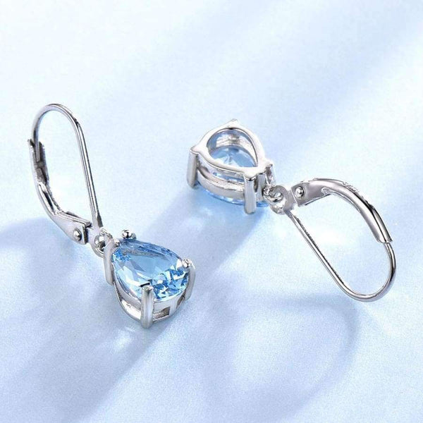 Planet Gates UMCHO Water Drop Created Sky Blue Topaz Clip Earrings Gemstones 925 Silver Jewelry For Women Elegant Wedding Gift Fine Jewelry