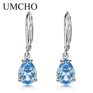 Planet Gates UMCHO Water Drop Created Sky Blue Topaz Clip Earrings Gemstones 925 Silver Jewelry For Women Elegant Wedding Gift Fine Jewelry